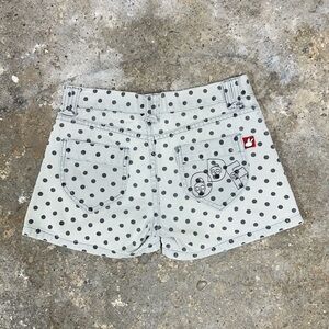 Polka Dot Pleated Embroidered Denim Shorts